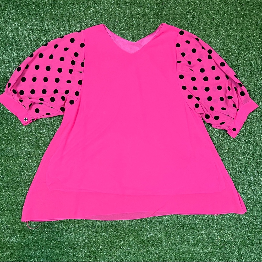 Hot Barbie Pink Polka Dot Sleeves Top